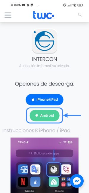 1. Toca el botón "Android" para descargar